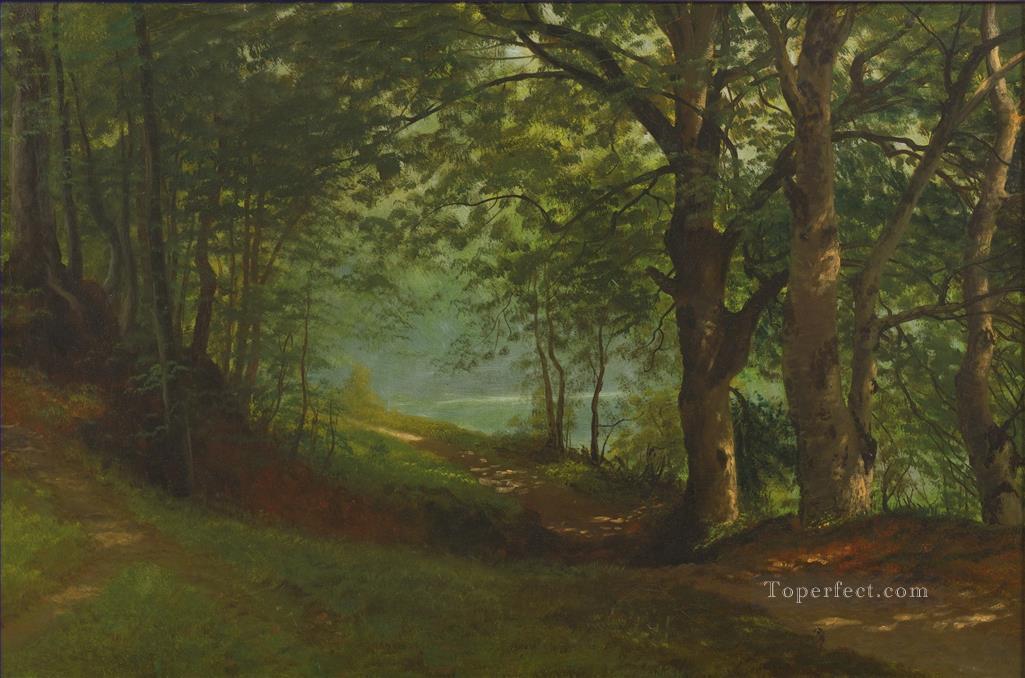 PATH BY A LAKE IN A FOREST American Albert Bierstadt Oil Paintings